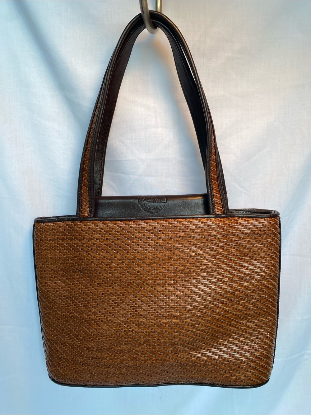 Carolee Brown Woven Shoulder Satchel Tote